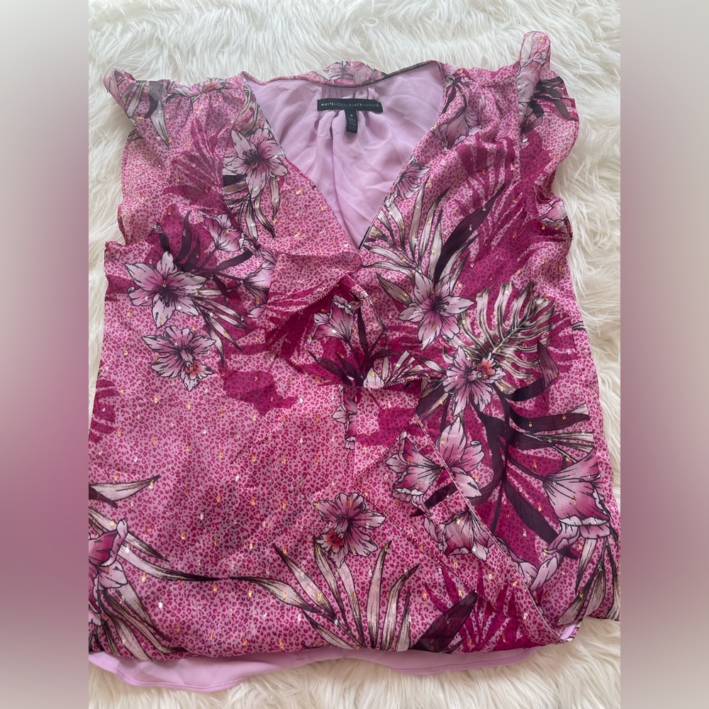 White a house Black Market Size 8 Pink Floral Printed Blouse